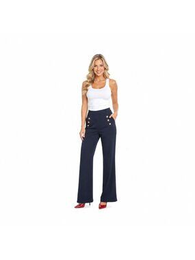 New Collectif London Vintage Retro Jean Size 6 Navy Sailor Button Wide-Leg Pants